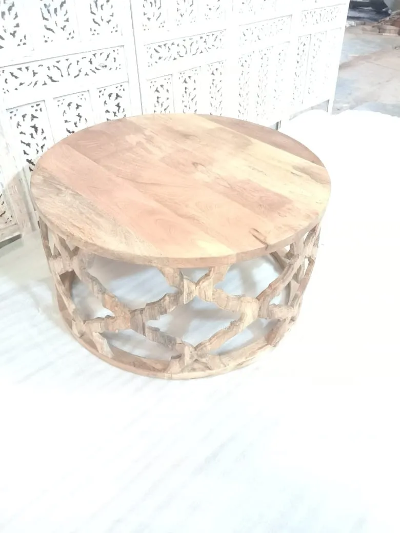 Bristol Indian hand carved Natural round coffee table