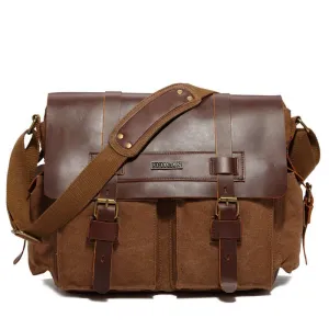 Canvas Leather Mens Vintage Khaki Travel Side Bag Green Messenger Bag Brown Courier Bag for Men