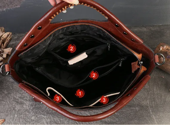 Casual Ladies Leather Tote Handbags Brown Shoulder Bag For Women