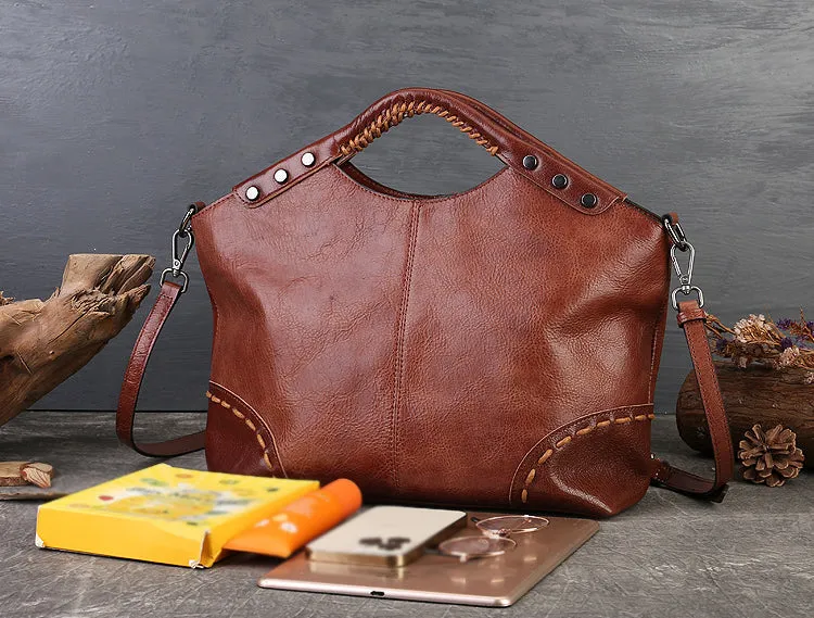 Casual Ladies Leather Tote Handbags Brown Shoulder Bag For Women