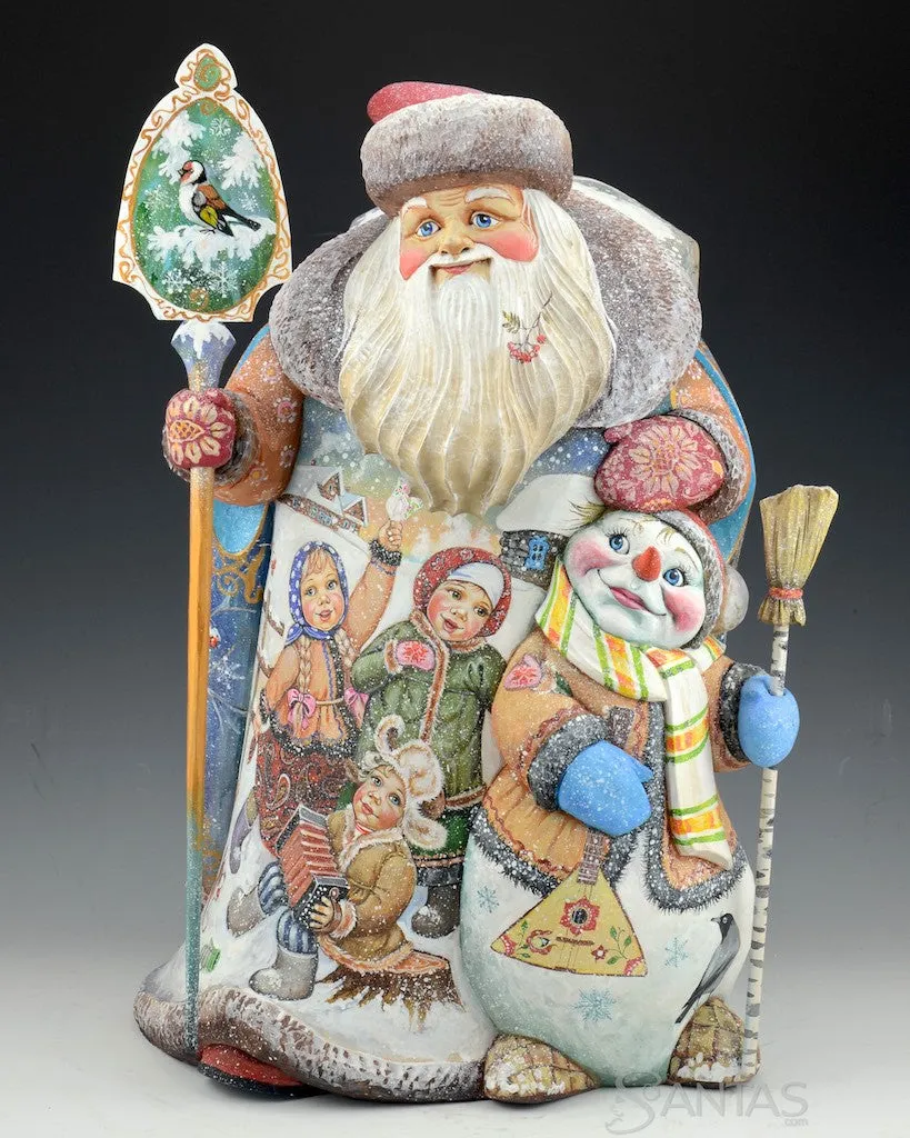 Christmas Companions Large Russian Santa with Carved Snowman