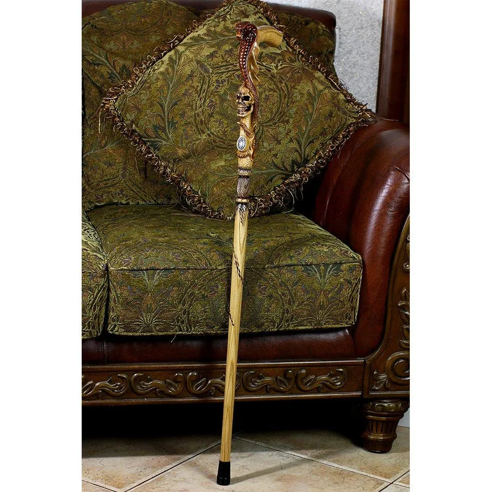 Cobra & Skull Encounter: Intricately Handcarved Artisan Cane