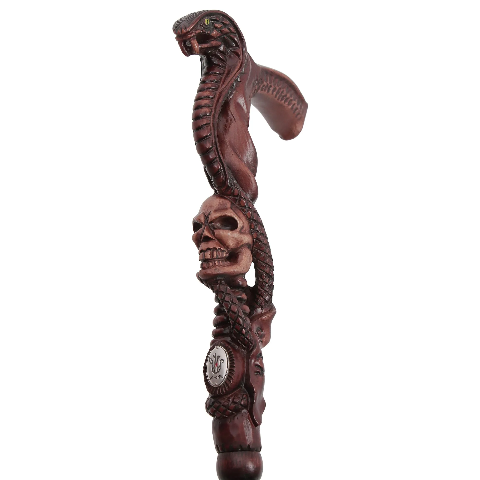 Cobra & Skull Encounter: Intricately Handcarved Artisan Cane