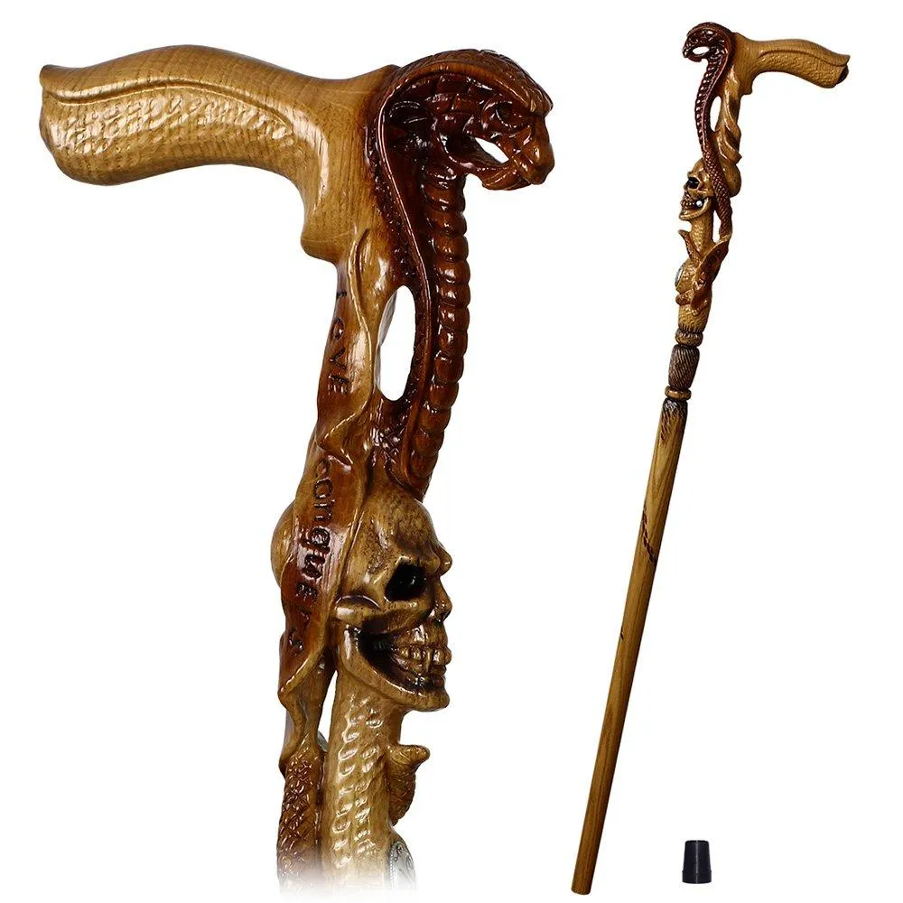 Cobra & Skull Encounter: Intricately Handcarved Artisan Cane