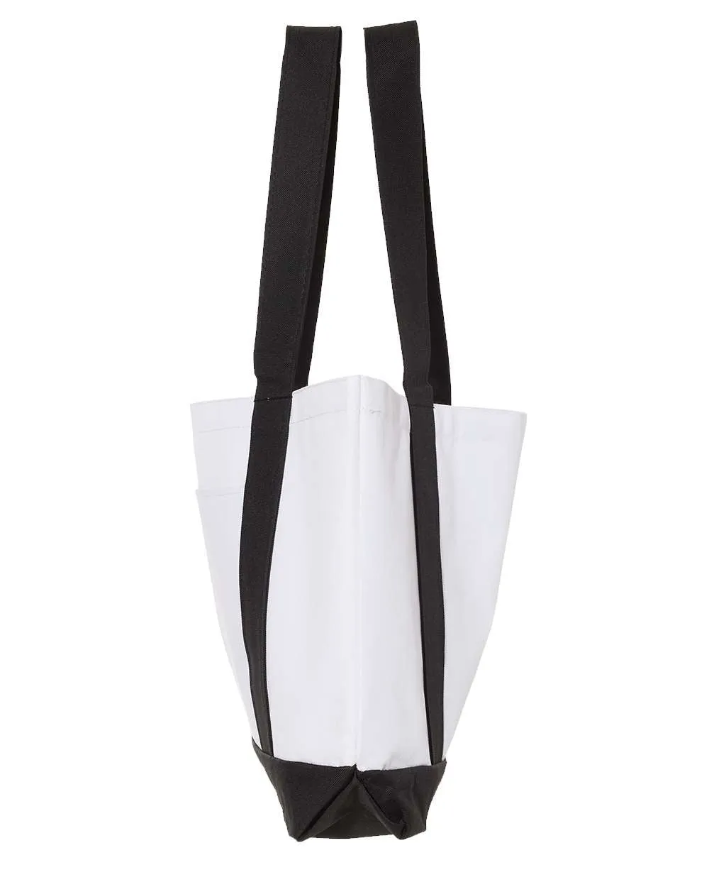 Color Shopping Bag, 18.5"W x 12"H with 3.5" depth. White Polyester with Black Straps and Bottom.