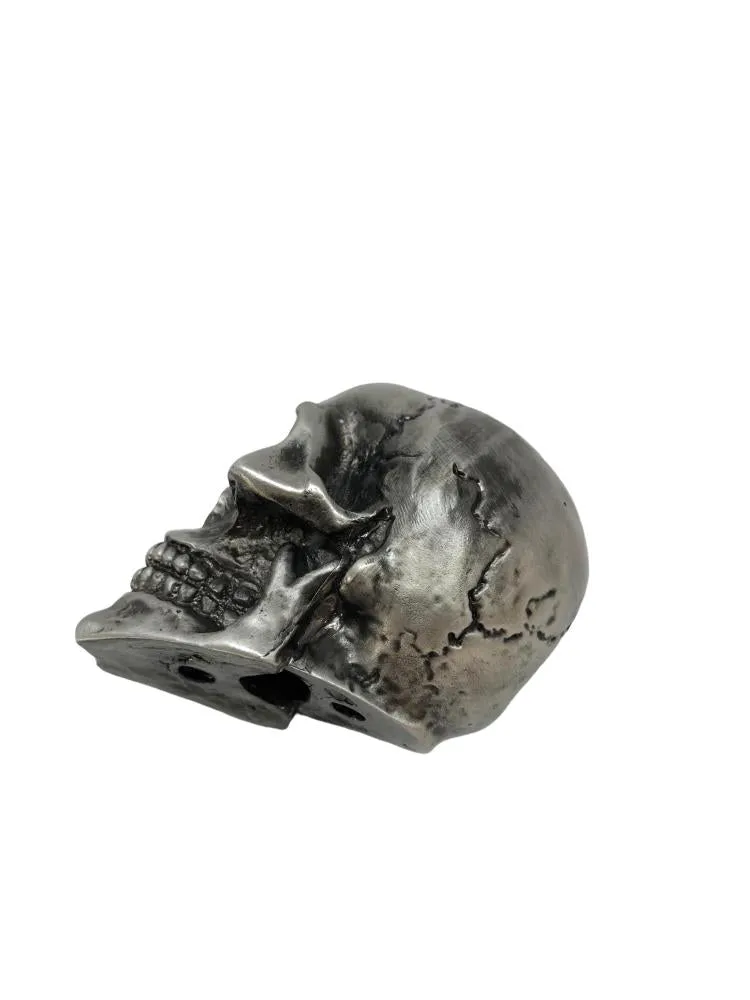 Cracked Skull Ornamental Statue for Fenders/Bonnet Mascot - Old Silver - Highway Hawk H02-086M