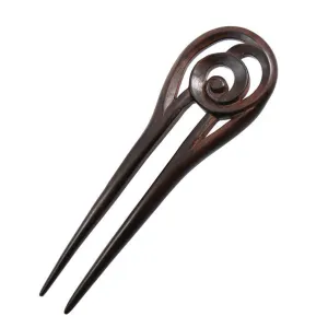 CrystalMood Handmade Carved 2-Prong Wood Hair Stick Fork Swirl