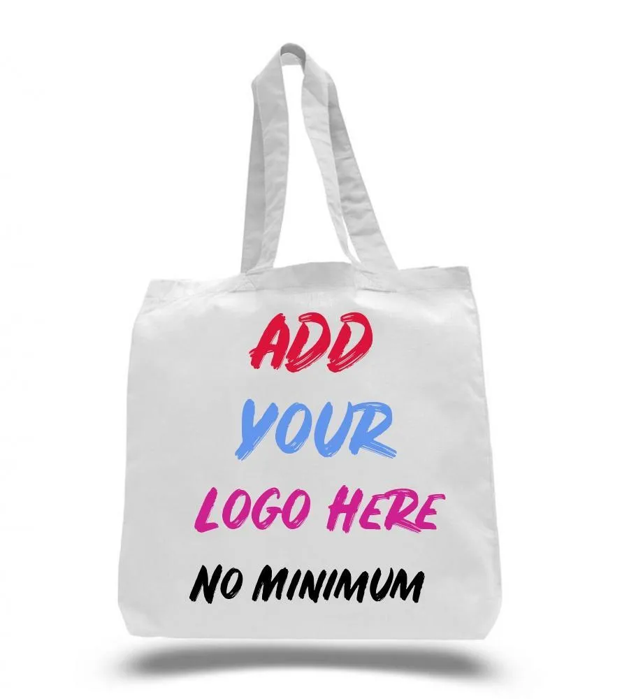 CUSTOM ECONOMICAL 100% COTTON CHEAP TOTE BAGS W/GUSSET