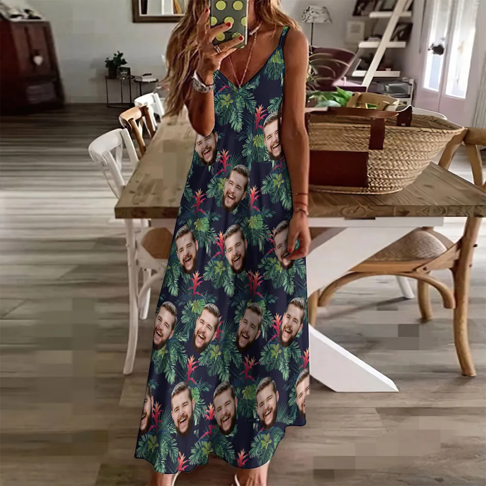 Custom Face Hawaiian Style Bromelia Long Dress And Shirt Couple Outfit