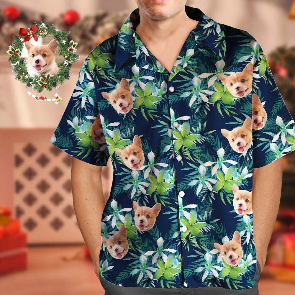 Custom Hawaiian Shirt with Face Custom Dog Face Tropical Shirts Leaves