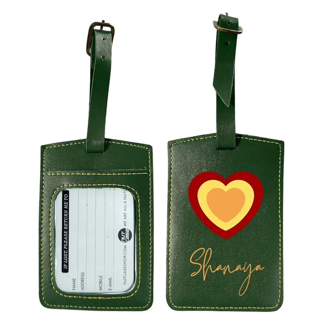 Custom Luggage Tags with Name PU Leather Bag Tags - Heart