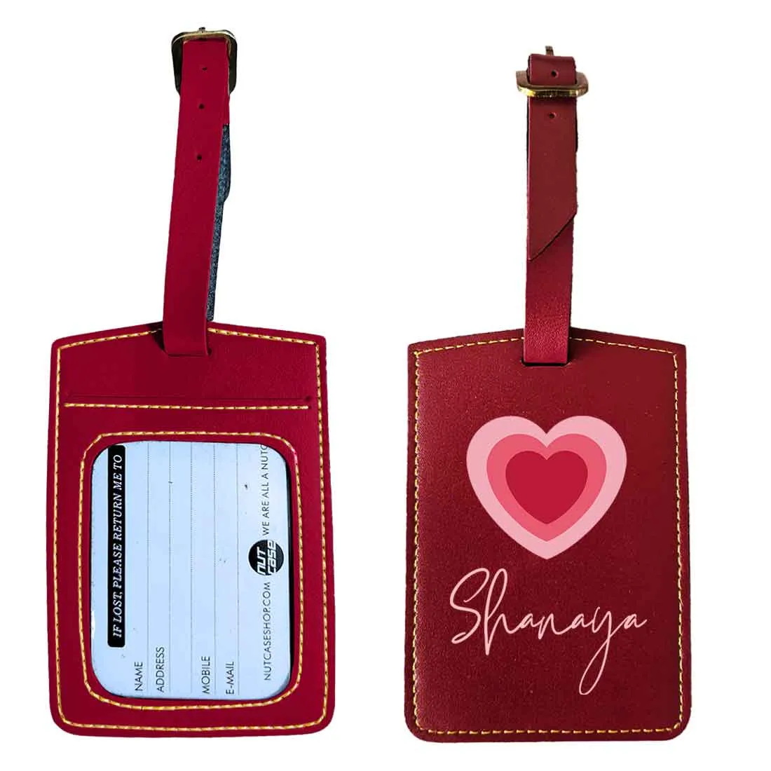 Custom Luggage Tags with Name PU Leather Bag Tags - Heart