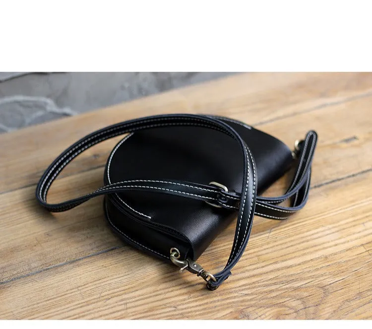 Cute Black LEATHER Saddle SHOULDER Bag WOMEN Small Saddle Crossbody Purse FOR WOMEN