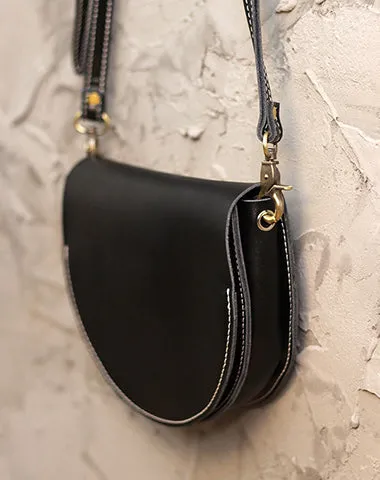 Cute Black LEATHER Saddle SHOULDER Bag WOMEN Small Saddle Crossbody Purse FOR WOMEN