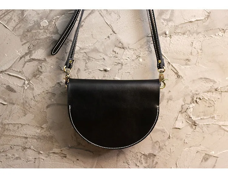 Cute Black LEATHER Saddle SHOULDER Bag WOMEN Small Saddle Crossbody Purse FOR WOMEN