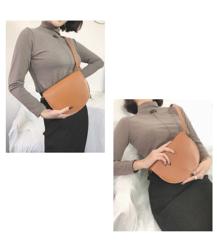 Cute Black LEATHER Saddle SHOULDER Bag WOMEN Small Saddle Crossbody Purse FOR WOMEN