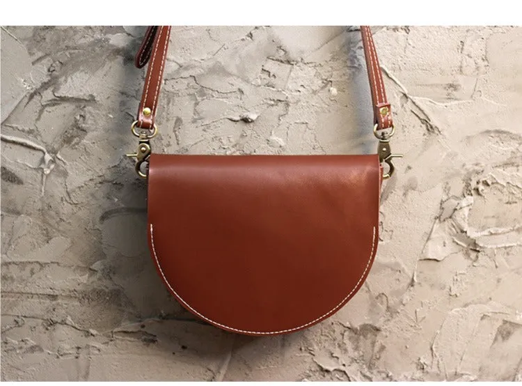 Cute Brown LEATHER Saddle SHOULDER Bag WOMEN Small Saddle Crossbody Purse FOR WOMEN