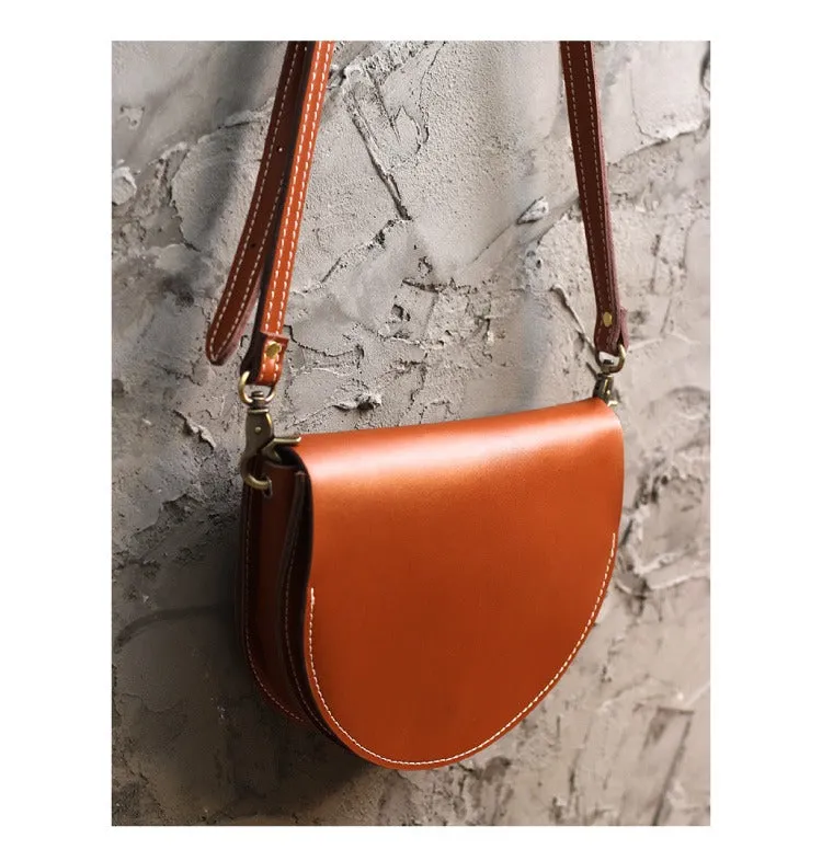 Cute Brown LEATHER Saddle SHOULDER Bag WOMEN Small Saddle Crossbody Purse FOR WOMEN