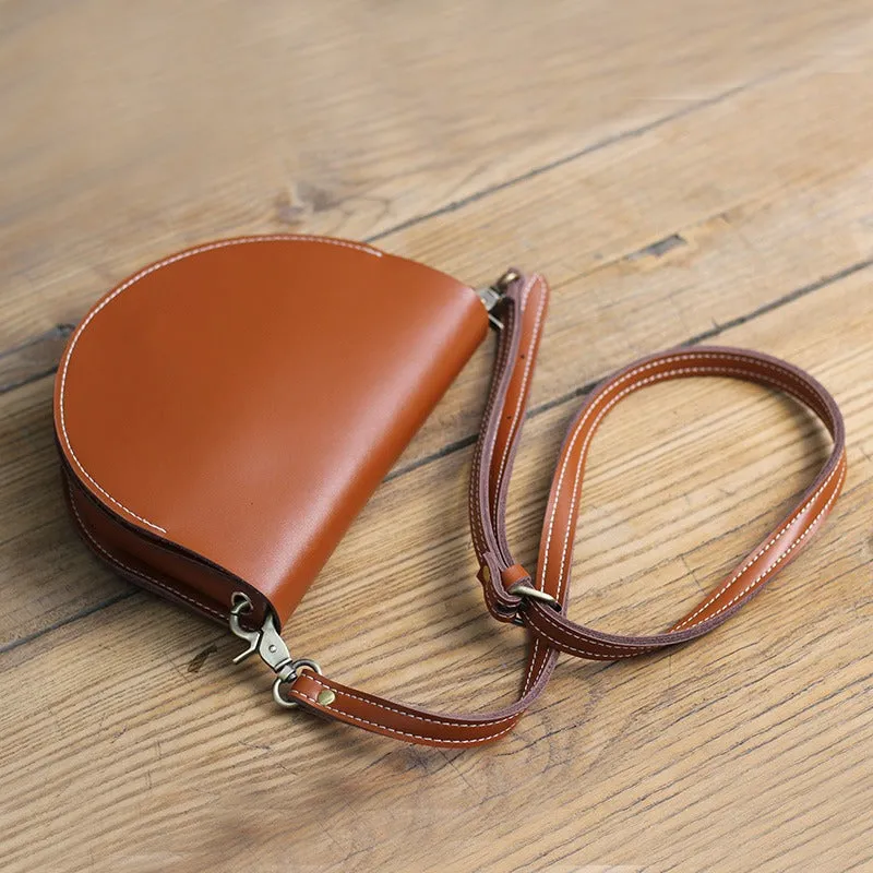 Cute Brown LEATHER Saddle SHOULDER Bag WOMEN Small Saddle Crossbody Purse FOR WOMEN