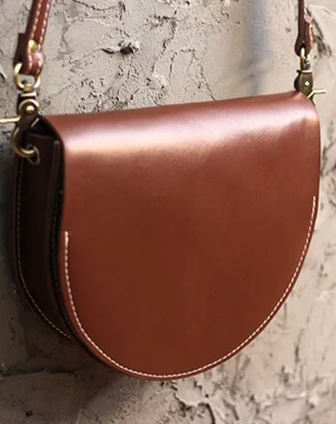 Cute Brown LEATHER Saddle SHOULDER Bag WOMEN Small Saddle Crossbody Purse FOR WOMEN