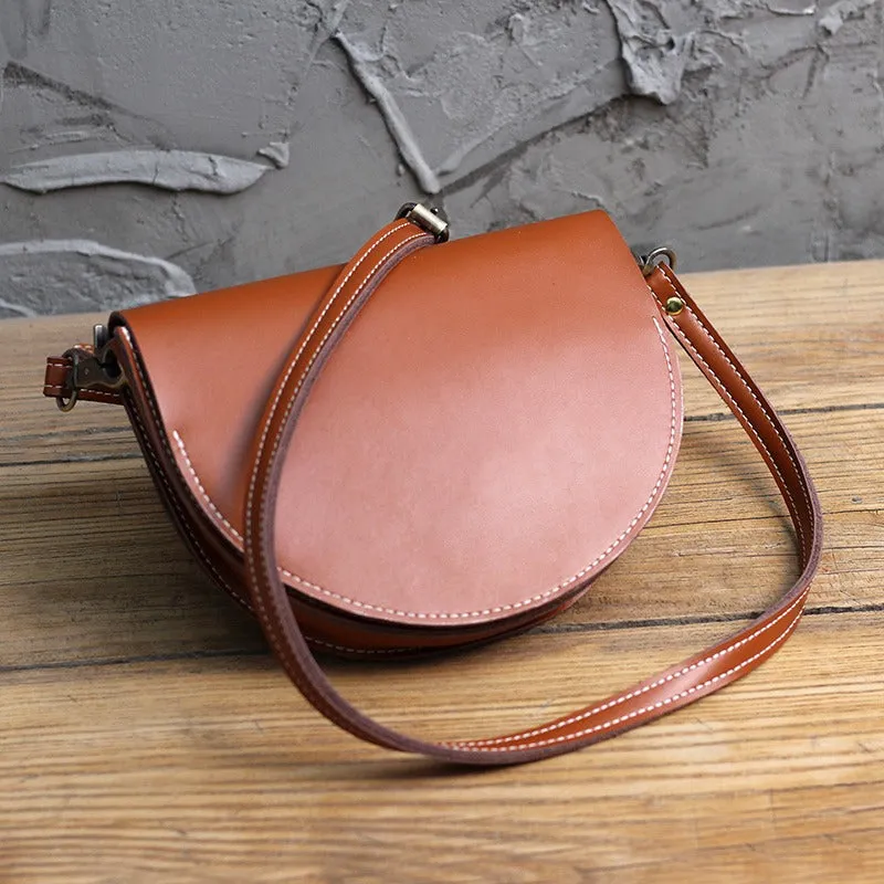 Cute Brown LEATHER Saddle SHOULDER Bag WOMEN Small Saddle Crossbody Purse FOR WOMEN