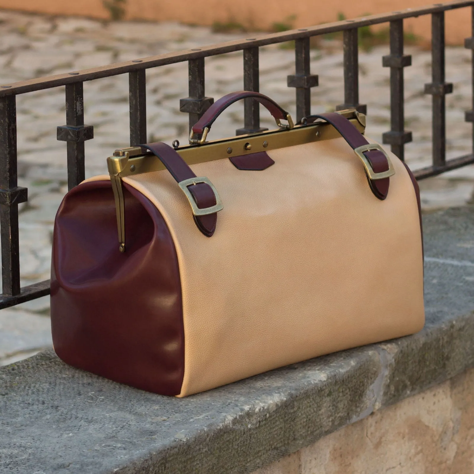 DapperFam Luxe Men's Doctor Bag in Burgundy Painted Calf