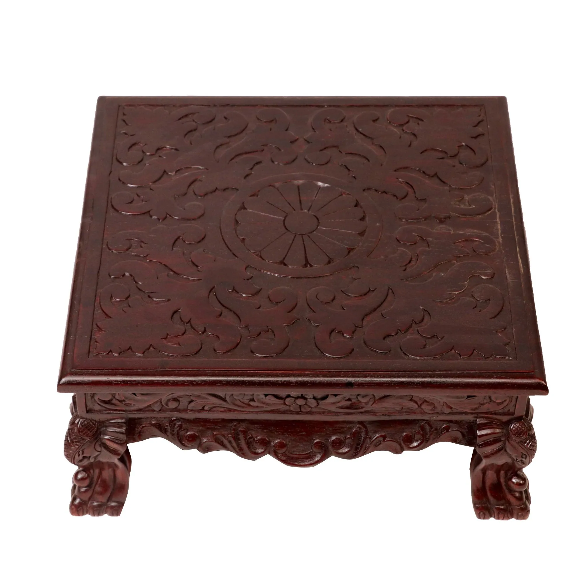 Dark Hued Teak Wood Top Carved Bajot/Choki