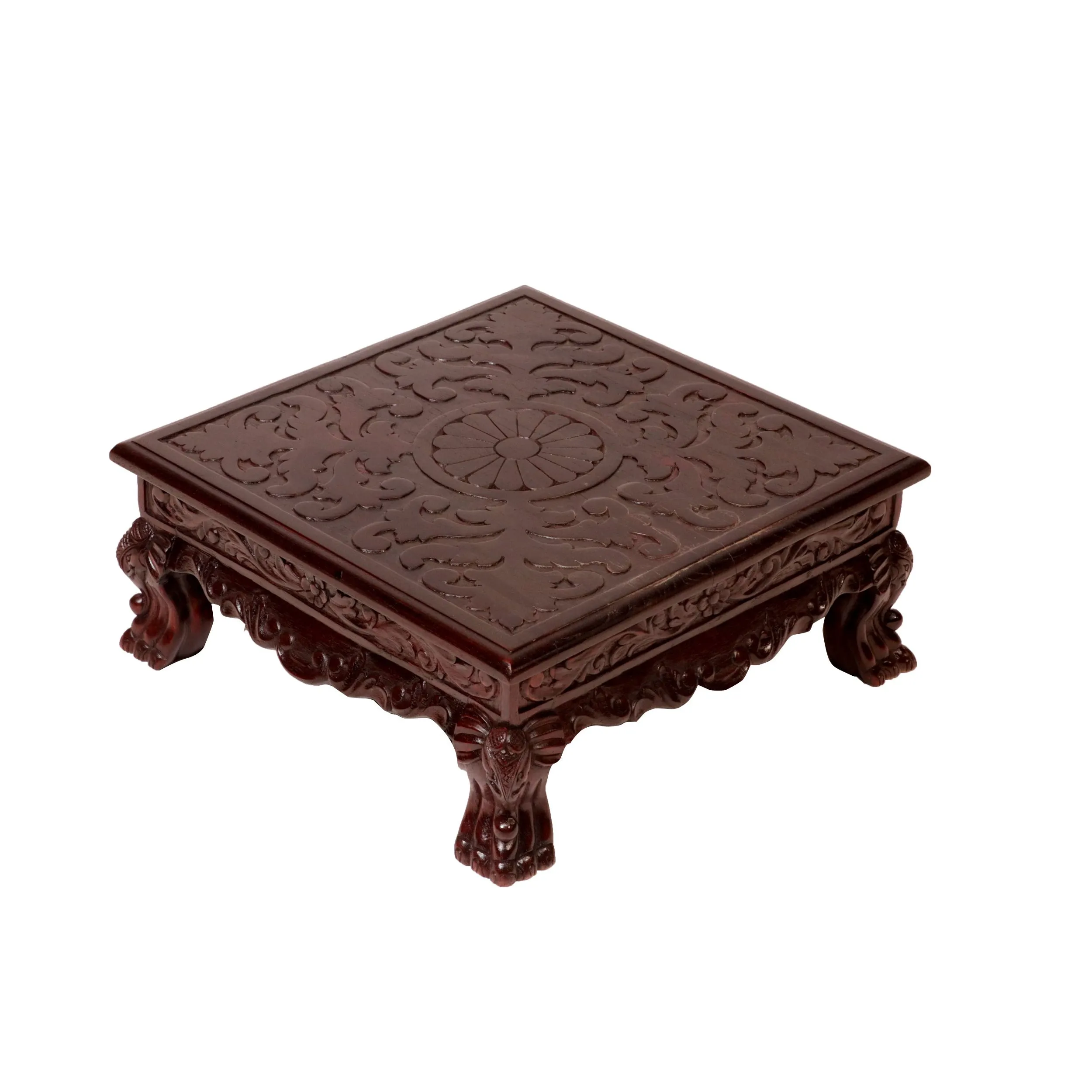 Dark Hued Teak Wood Top Carved Bajot/Choki