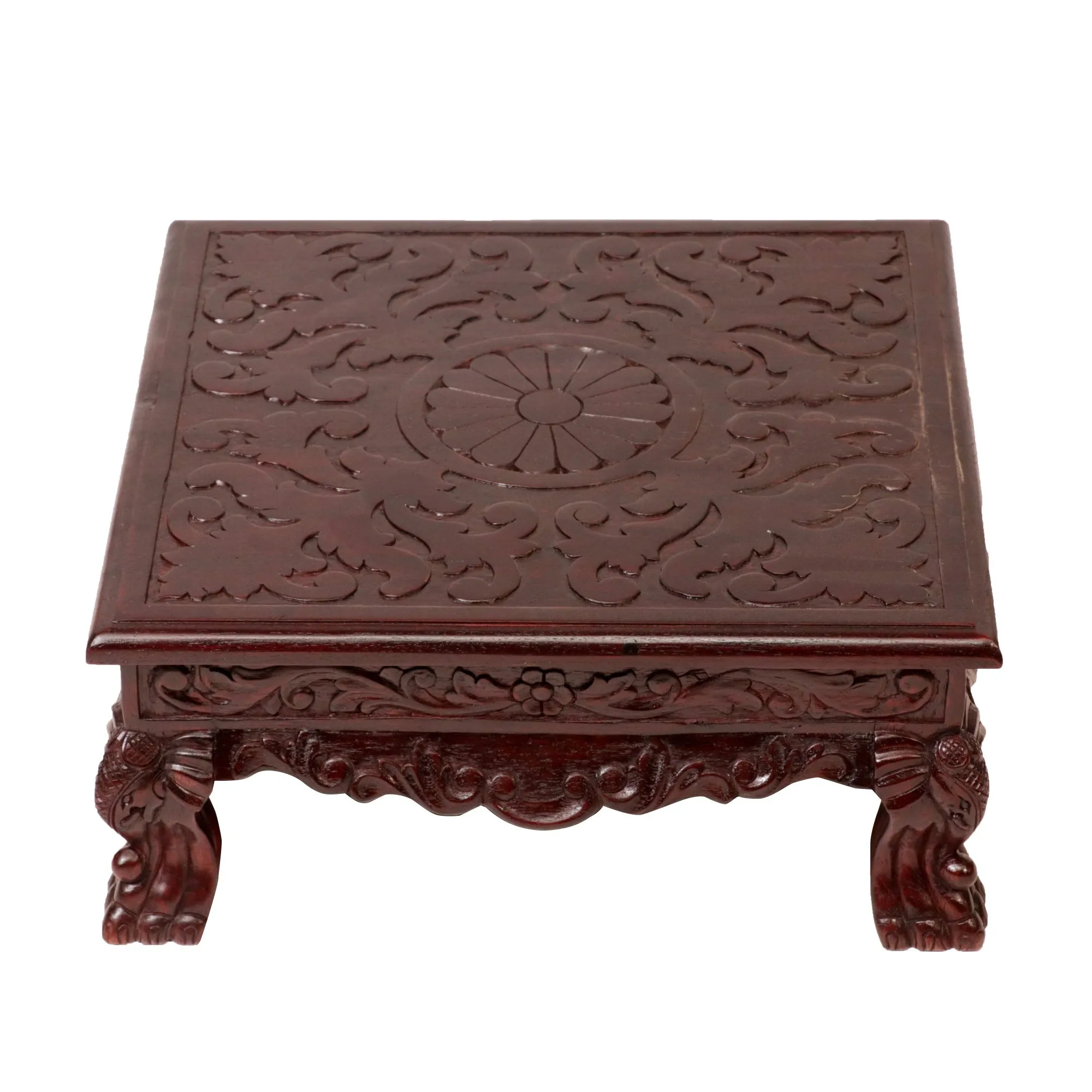 Dark Hued Teak Wood Top Carved Bajot/Choki