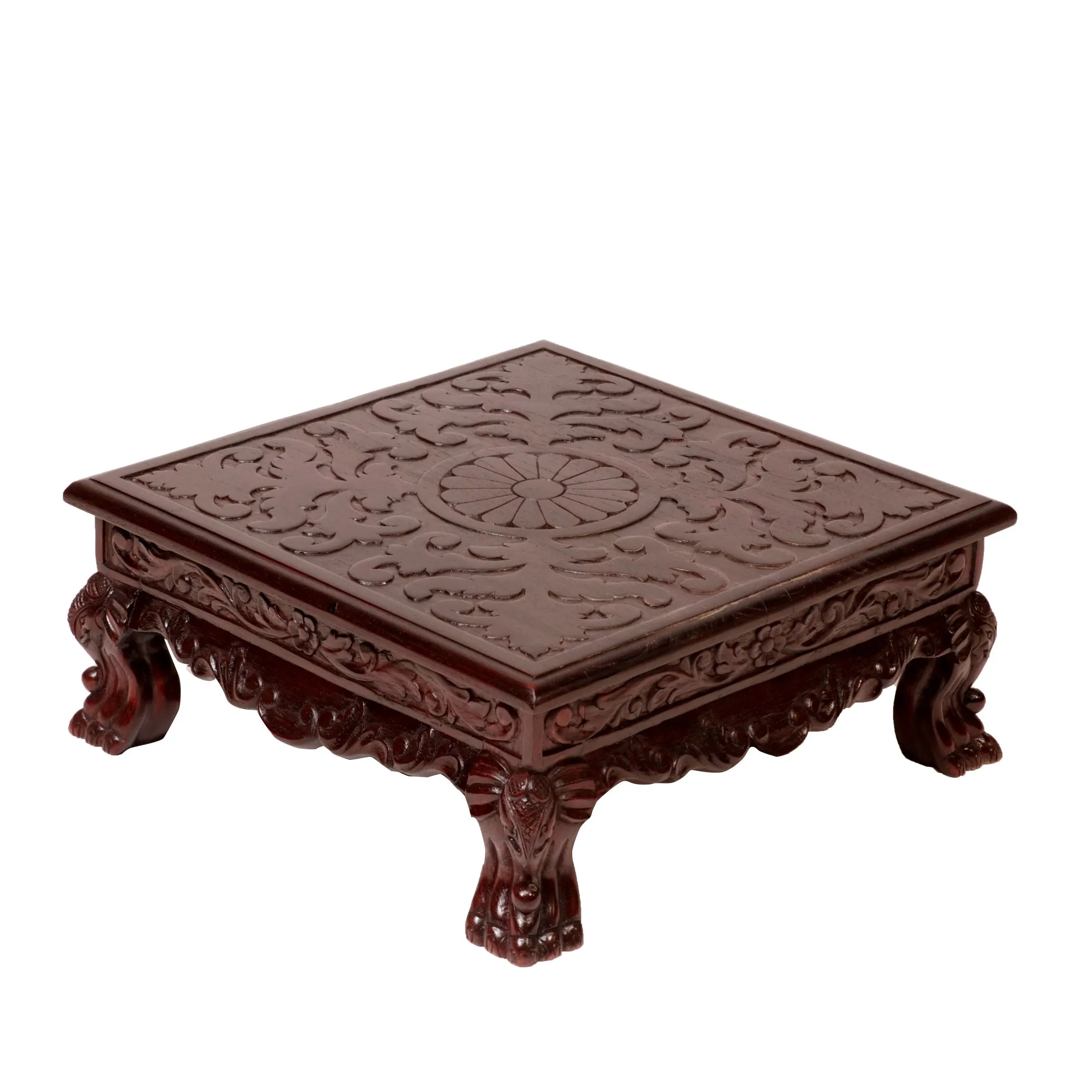 Dark Hued Teak Wood Top Carved Bajot/Choki