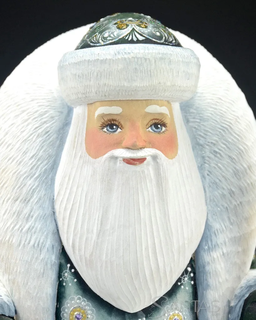 Decorative Green Russian Santa with Toybag and Staff