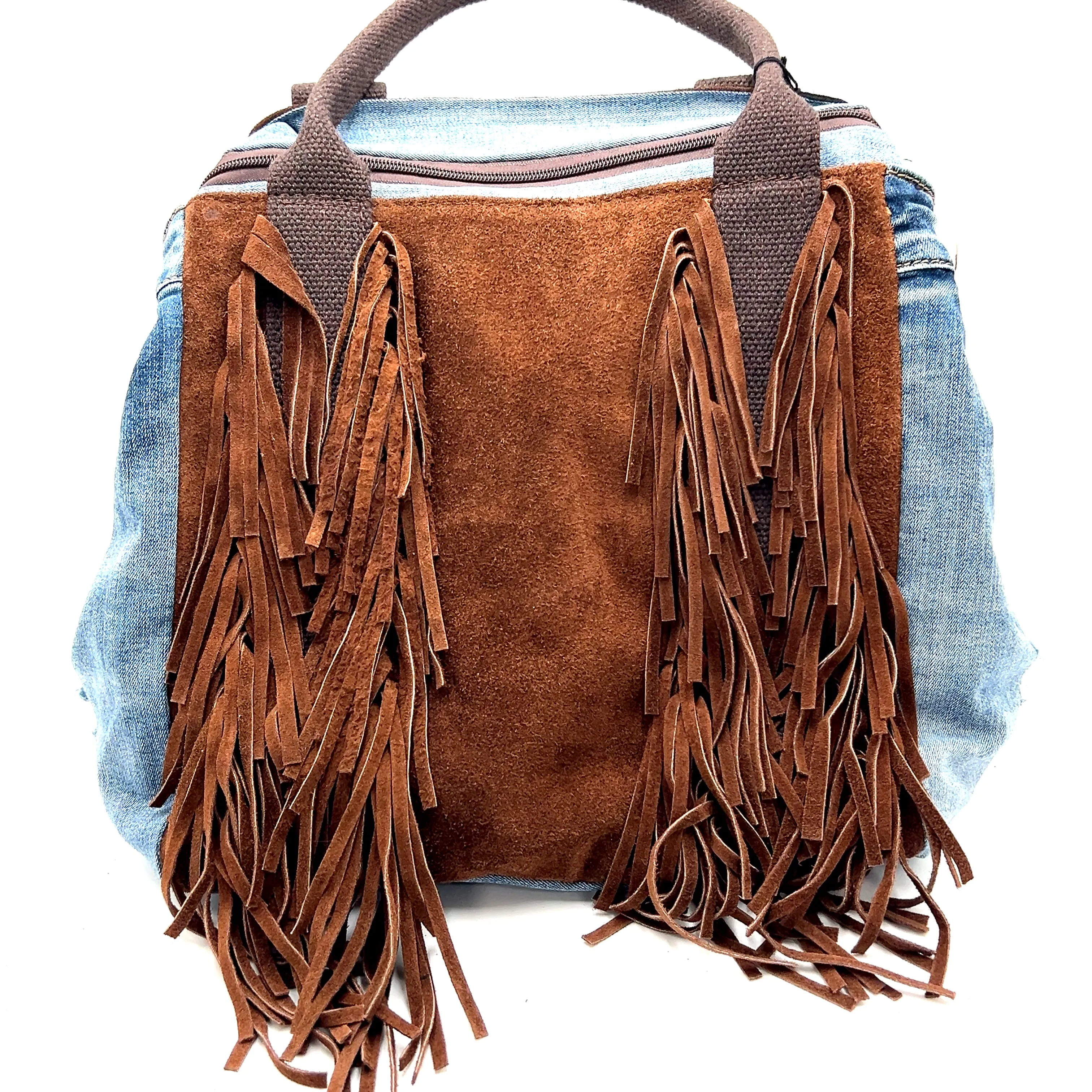 Denim Suede Fringe Crossbody Bag