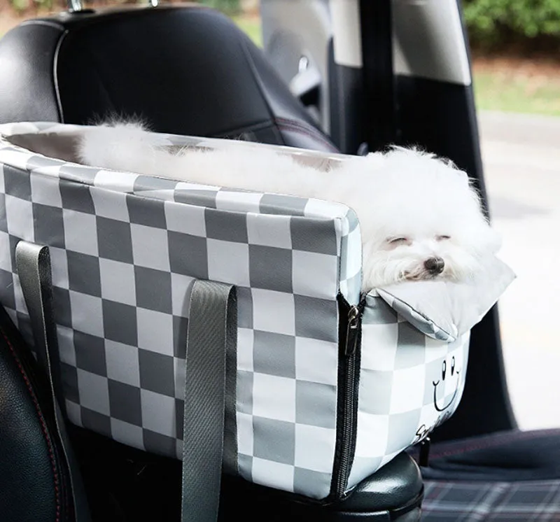 Dog Outing Fashion Plaid Central Control Car Nest Cat Car Seat Outing Bag Pet Dog Nest