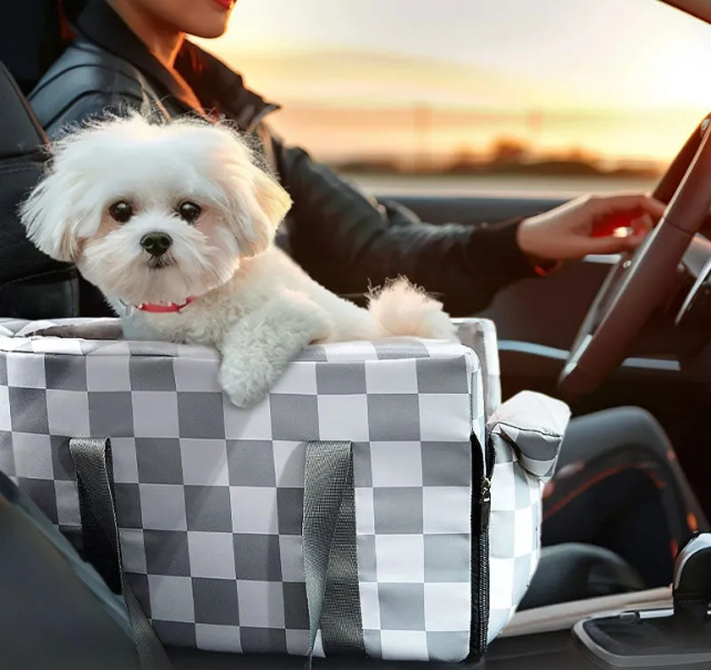 Dog Outing Fashion Plaid Central Control Car Nest Cat Car Seat Outing Bag Pet Dog Nest