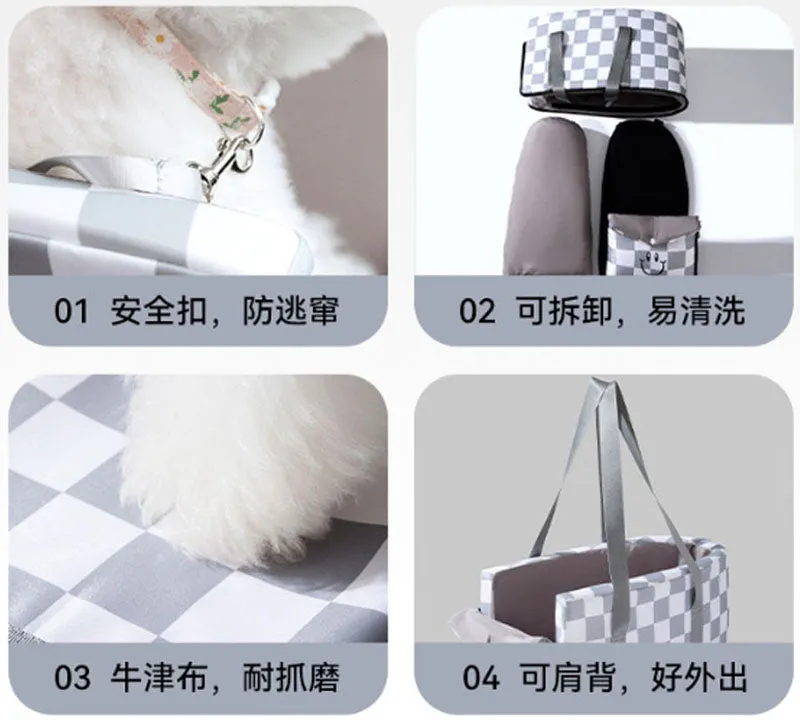 Dog Outing Fashion Plaid Central Control Car Nest Cat Car Seat Outing Bag Pet Dog Nest