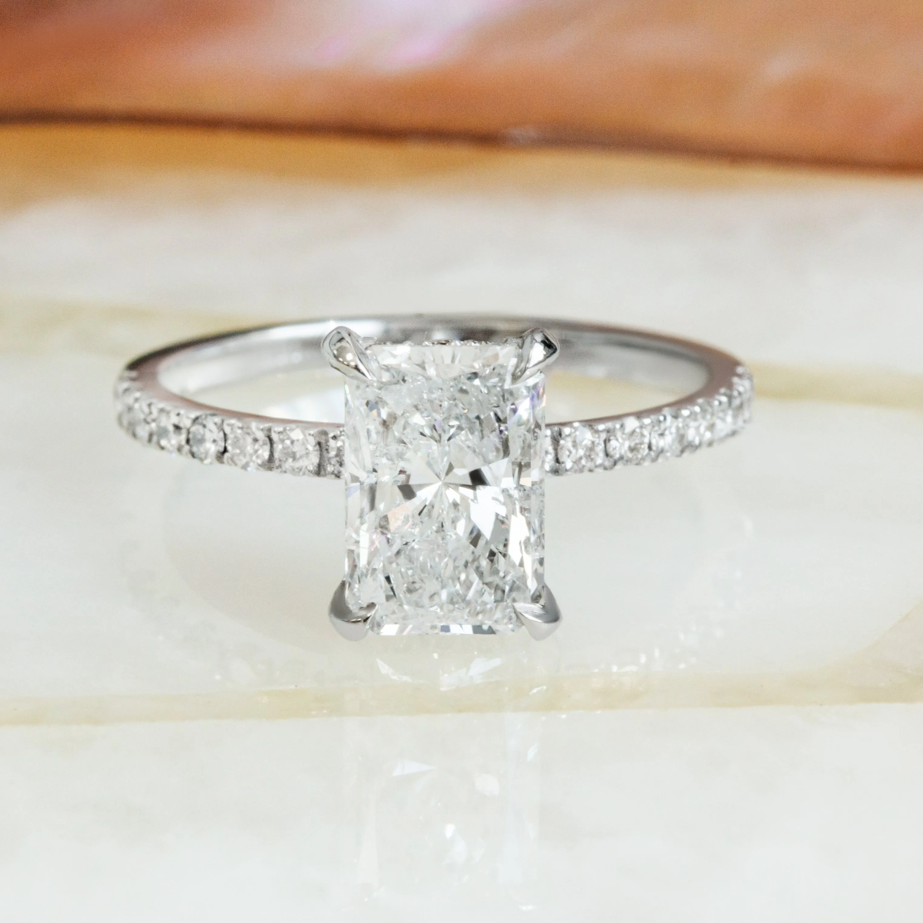 Evening Light - 2 Carat Natural Radiant Cut Diamond Hidden Halo Engagement Ring