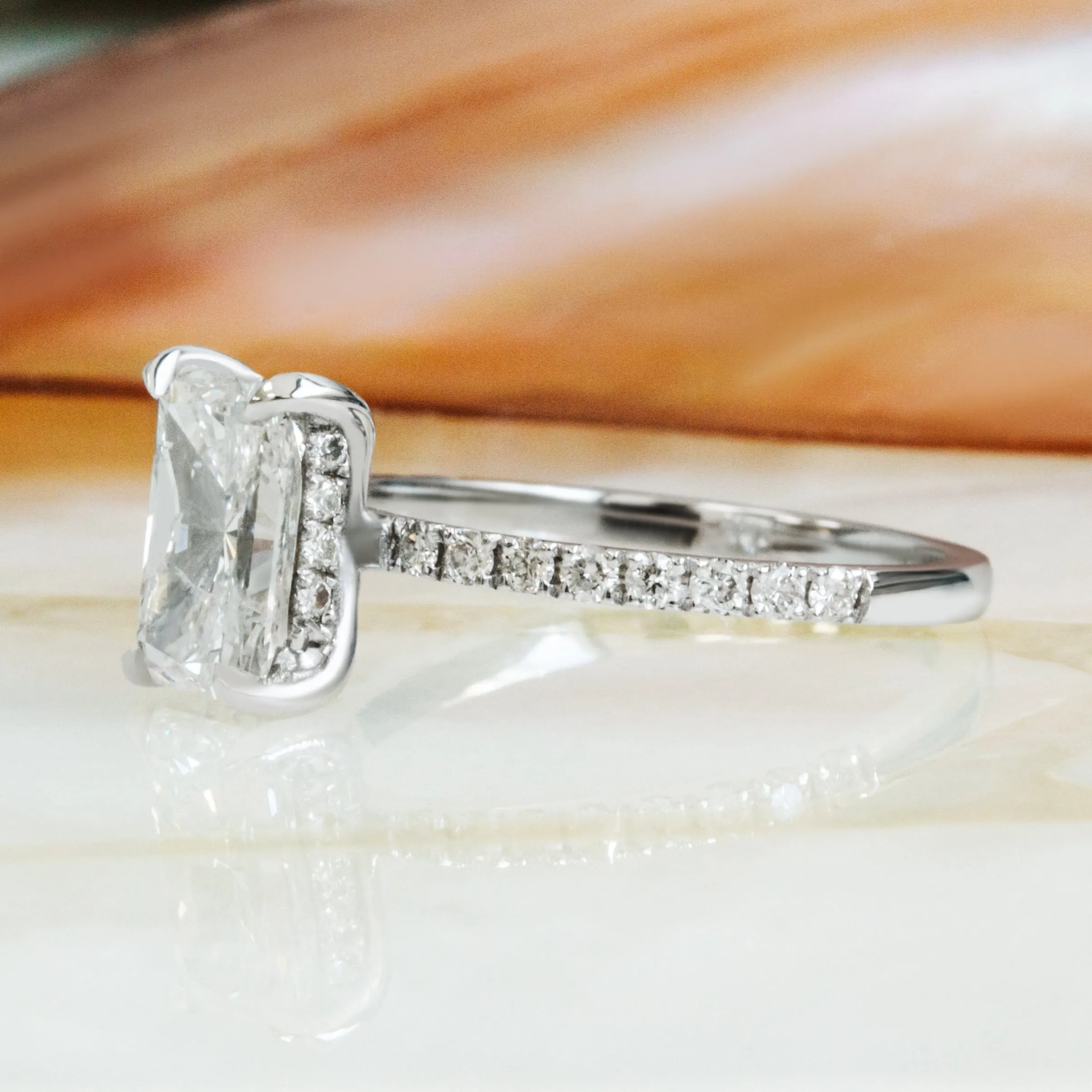 Evening Light - 2 Carat Natural Radiant Cut Diamond Hidden Halo Engagement Ring