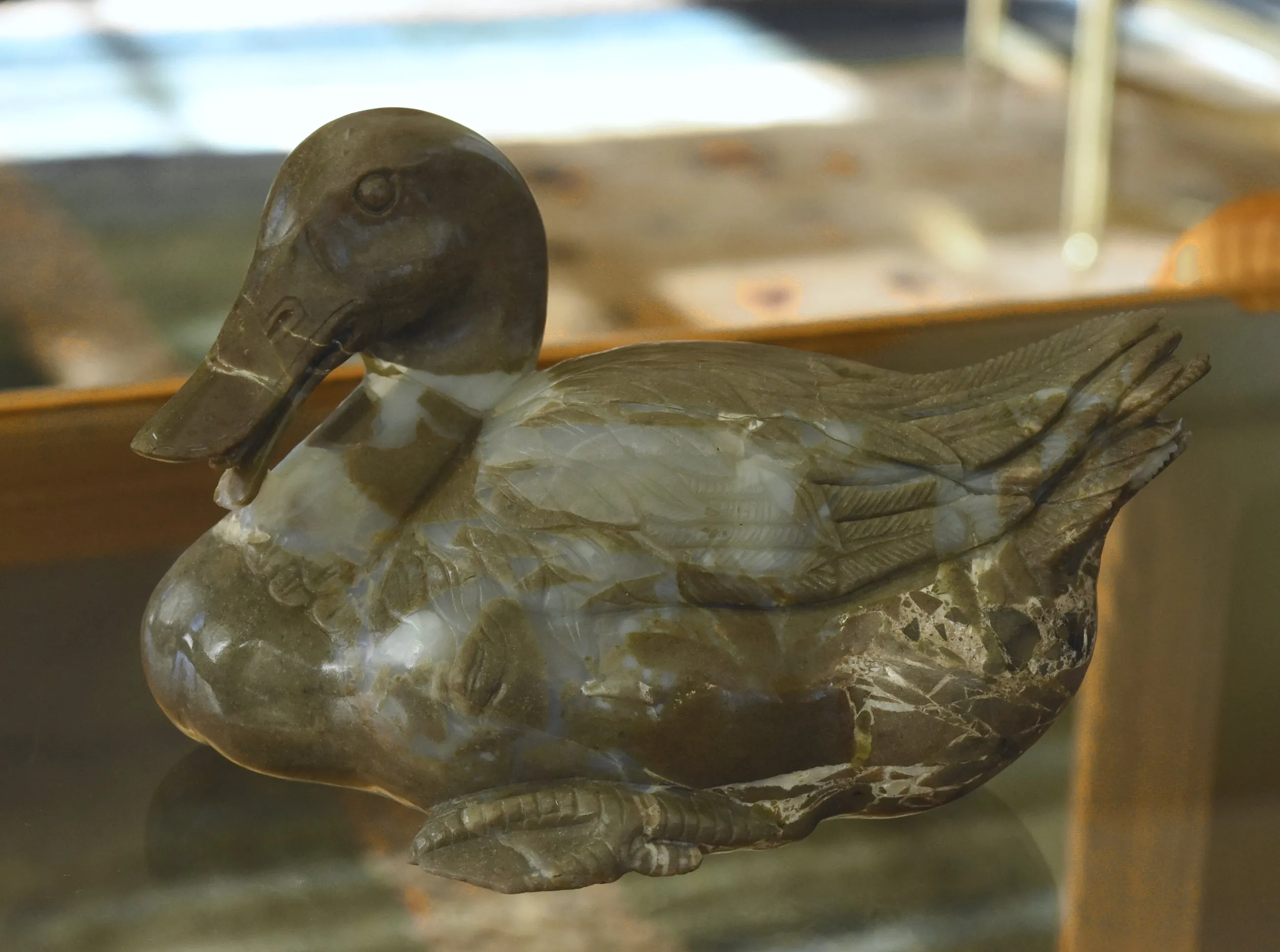 Exquisite Vintage Carved Stone Duck