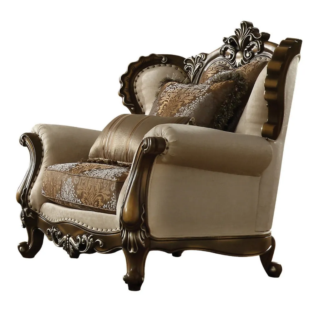 Fabric Upholstered Chair with 2 Pillows in Antique Oak Brown By Casagear Home