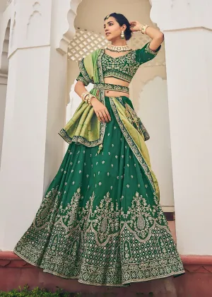 Fascinating Green Viscose Silk Traditional Bridal Lehenga Choli