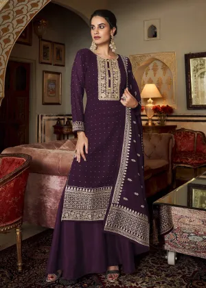 Fascinating Purple Diamond Swarovski Work Palazzo Salwar Suit