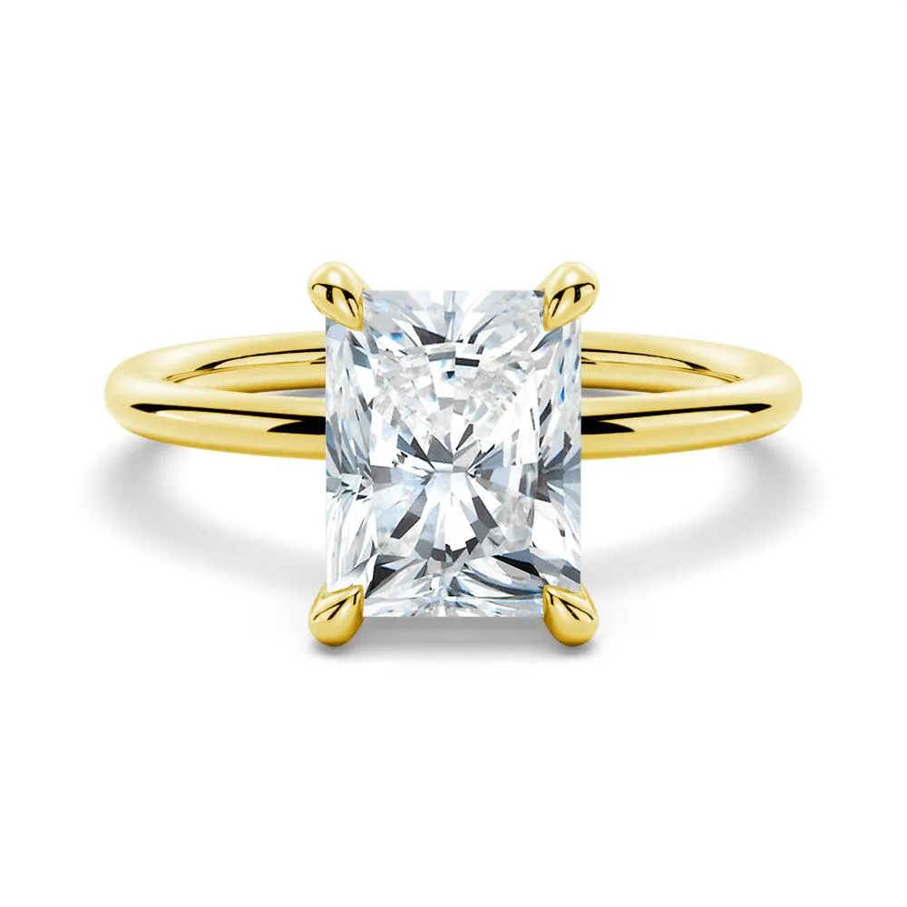 Four-Prong Radiant Solitaire Moissanite Engagement Ring With Hidden Halo