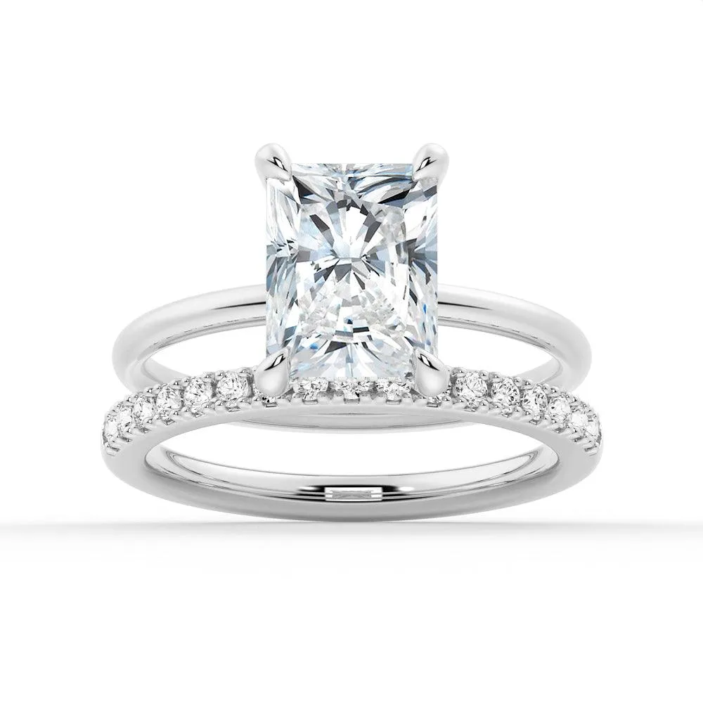 Four-Prong Radiant Solitaire Moissanite Engagement Ring With Hidden Halo