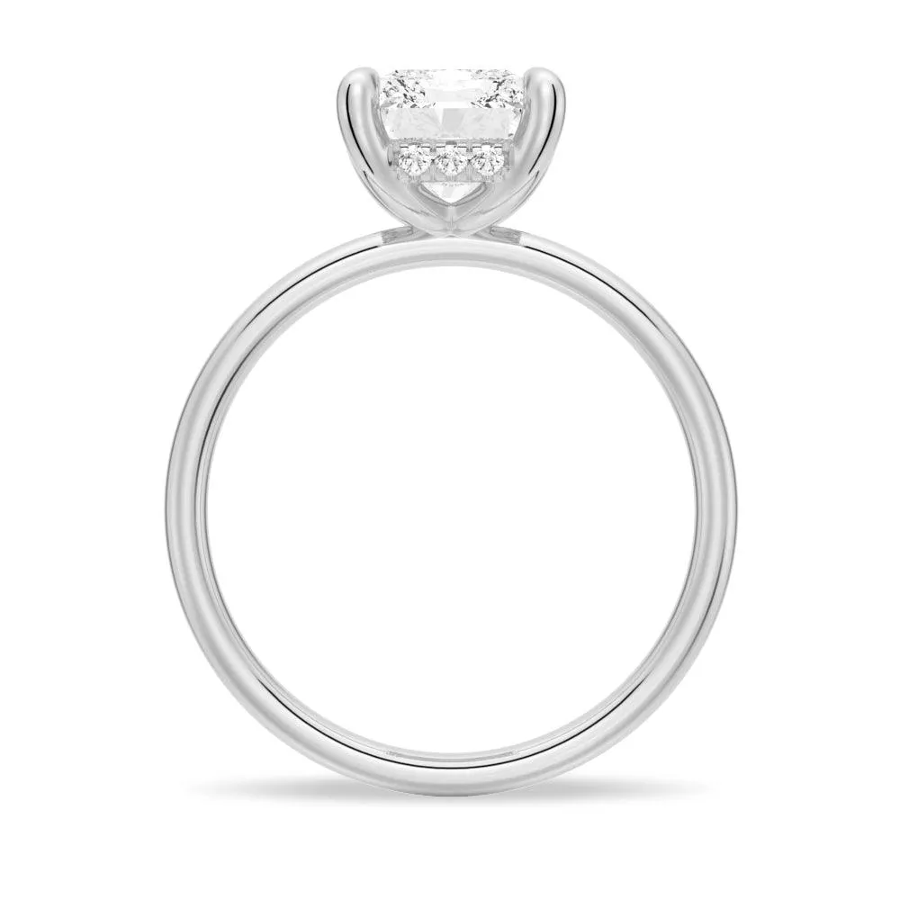 Four-Prong Radiant Solitaire Moissanite Engagement Ring With Hidden Halo