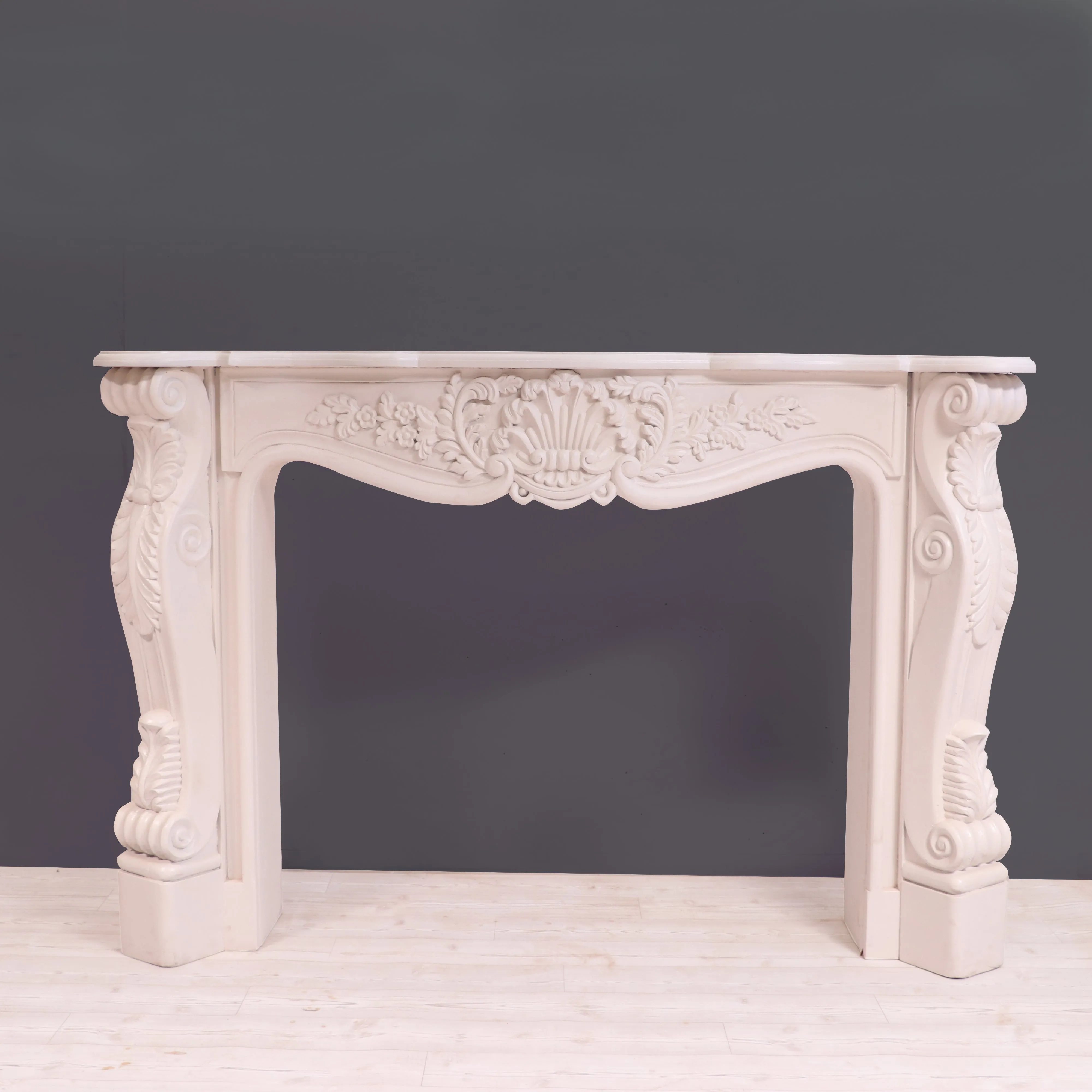 French carved fire mantel premium white deco finishing Console table