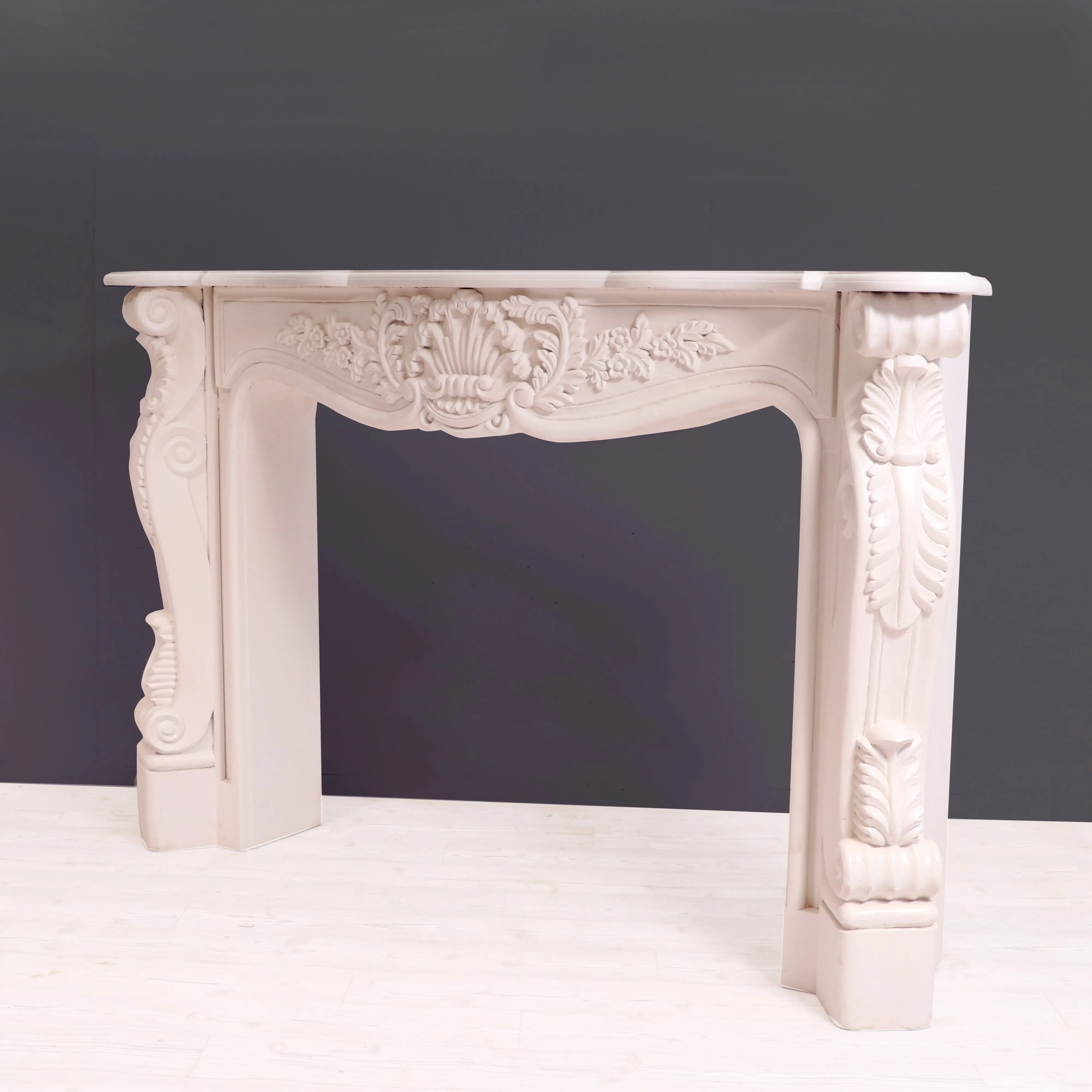 French carved fire mantel premium white deco finishing Console table