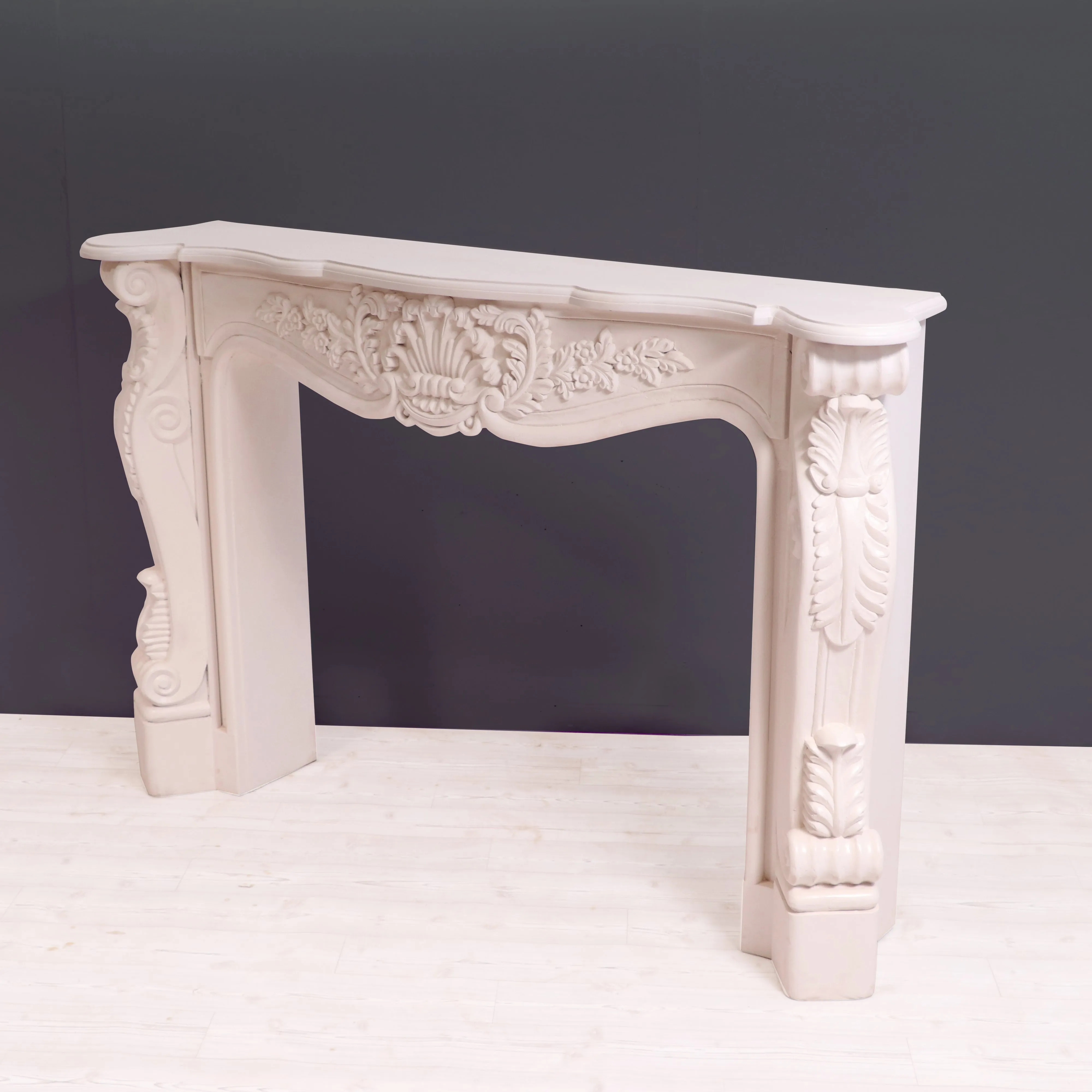 French carved fire mantel premium white deco finishing Console table