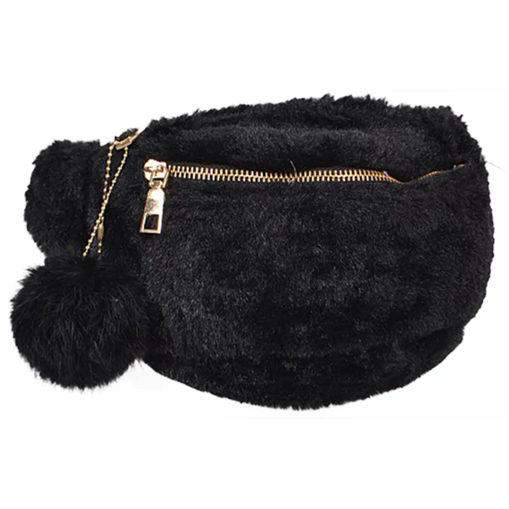 FUR FANNY PACK WITH POMPOM KEY CHAIN