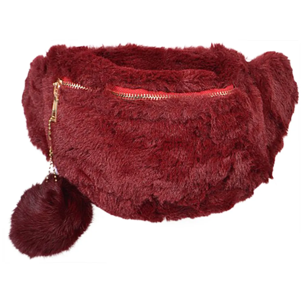 FUR FANNY PACK WITH POMPOM KEY CHAIN