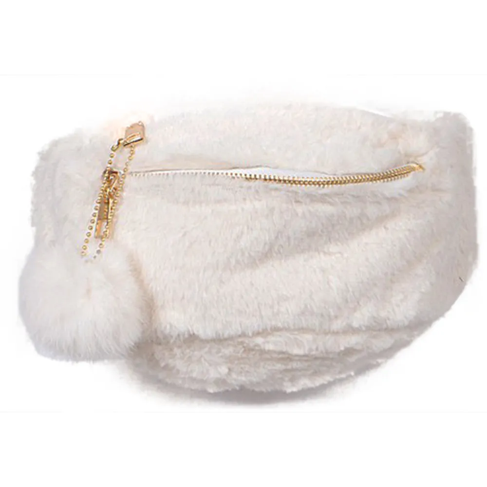 FUR FANNY PACK WITH POMPOM KEY CHAIN